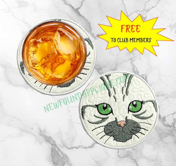 Cat Face 2 Coaster with Satin Edge