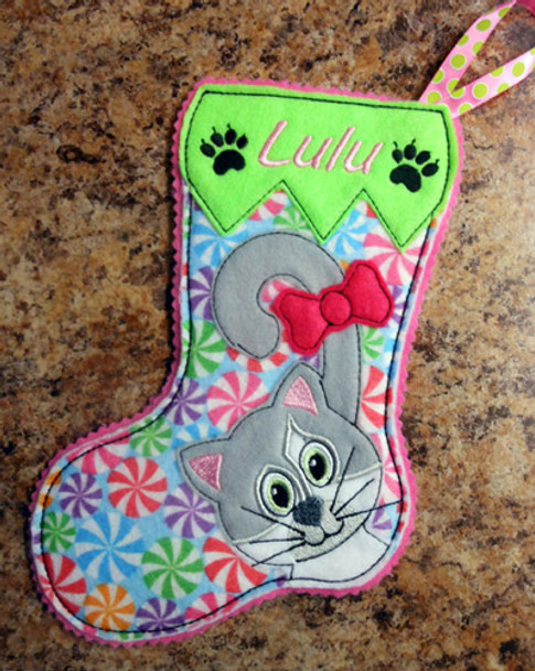 IN The Hoop Cat Christmas Stocking 2 Embroidery Machine Design