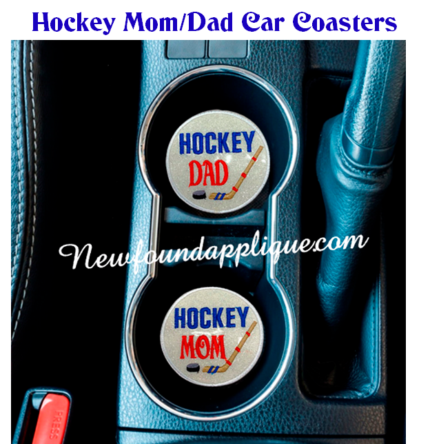 In The Hoop Hockey Car Coaster Mom and Dad Embroidery Machine Design
