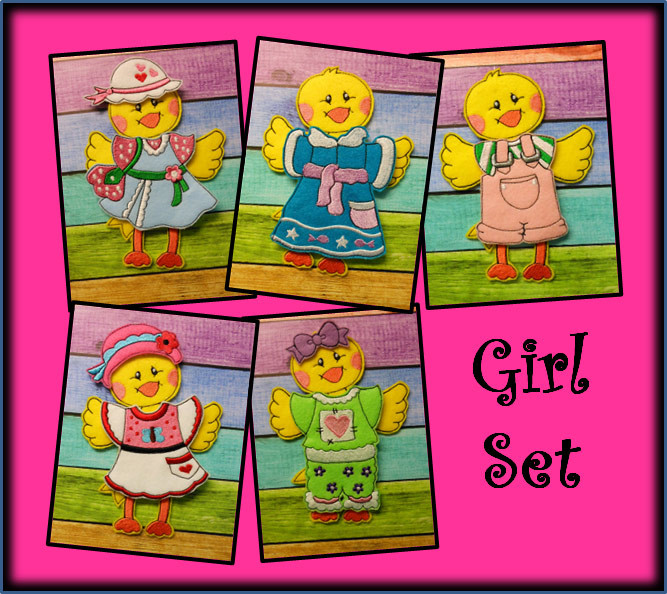 Dress Up Chick Set Embroidery Machine Designs