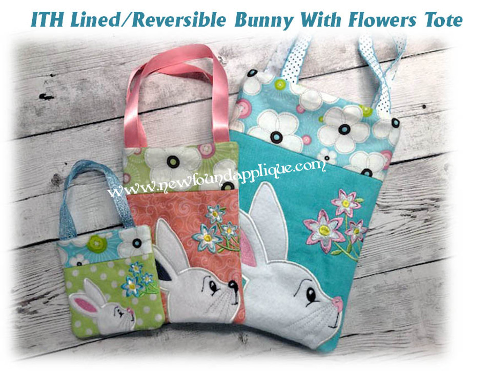 In The Hoop Bunny With Flowers Lined Tote Bag Embroidery Machine Design ...