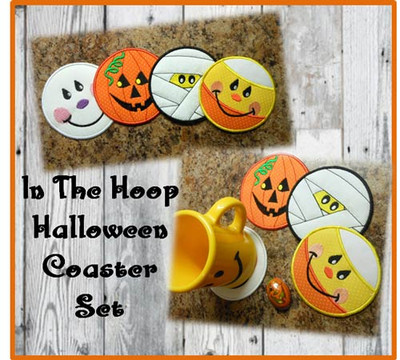 In The Hoop Halloween Coaster Embroidery Machine Design Set