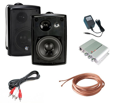 4 inch 80W Outdoor Speaker Kit - Mini Amp and Cables