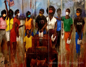 To The Ballot- is part of T. Ellis social justice series of paintings. This print measures, 20x26 and is signed by T. Ellis