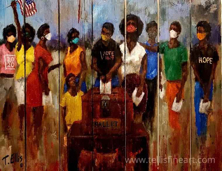 To The Ballot- is part of T. Ellis social justice series of paintings. This print measures, 20x26 and is signed by T. Ellis