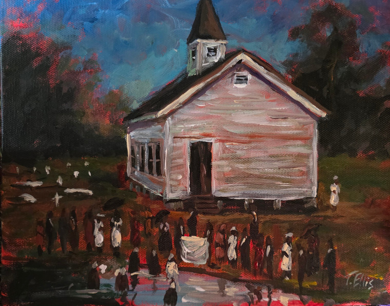 Sunday Morning Baptism, T. Ellis original painting, size 8x10, value $3,850.00