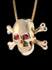 Large Skull and Crossbones Pendant - Ruby Eyes - 14k Gold