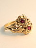 Double Rose and Ruby Ring - 14K Gold