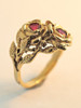 Double Rose and Ruby Ring - 14K Gold