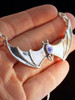 Large Spread Winged Bat Pendant with Rainbow Moonstone in Silver
