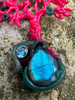 Original Wax Carving of Primeval Forest Tree Pendant #25 with Laborite and Blue Topaz - Silver