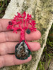 Original Wax Carving of Primeval Forest Tree Pendant #24 with Marston Marble Fossil and Mexican Fire Opal - Silver