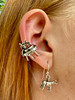 Peace Alien Flying Saucer Ear Cuff and Cow Earring - Silver