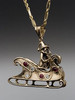 Christmas - Santa and Sleigh Pendant - 14K Gold with Gemstones