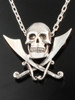 Skull and Crossed Cutlass Pendant with Anchor Chain