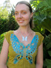 Alisha, modeling the Large Butterfly Pendant with Dragon Fly Earrings