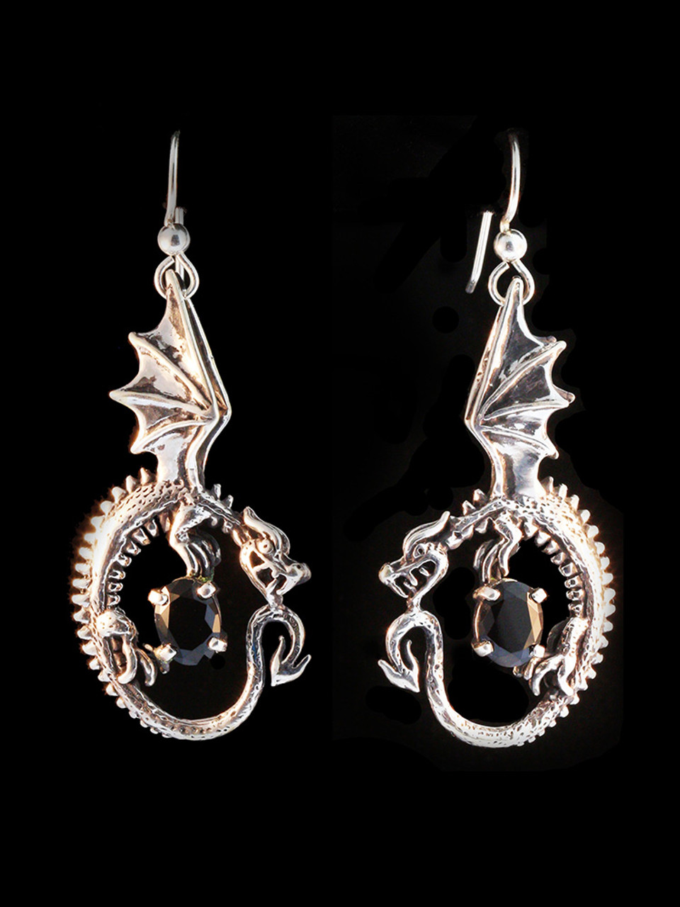 Oracle Dragon Earrings with Gemstones - Silver - Marty Magic Store