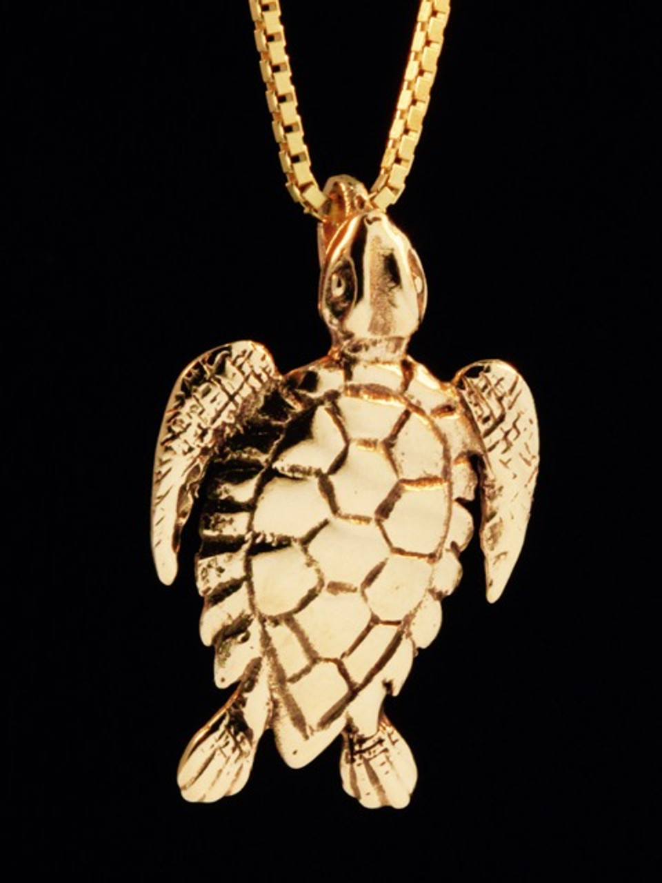 FB Jewels Solid 14K Yellow Gold Polished Small Sea Turtle Chain Slide 