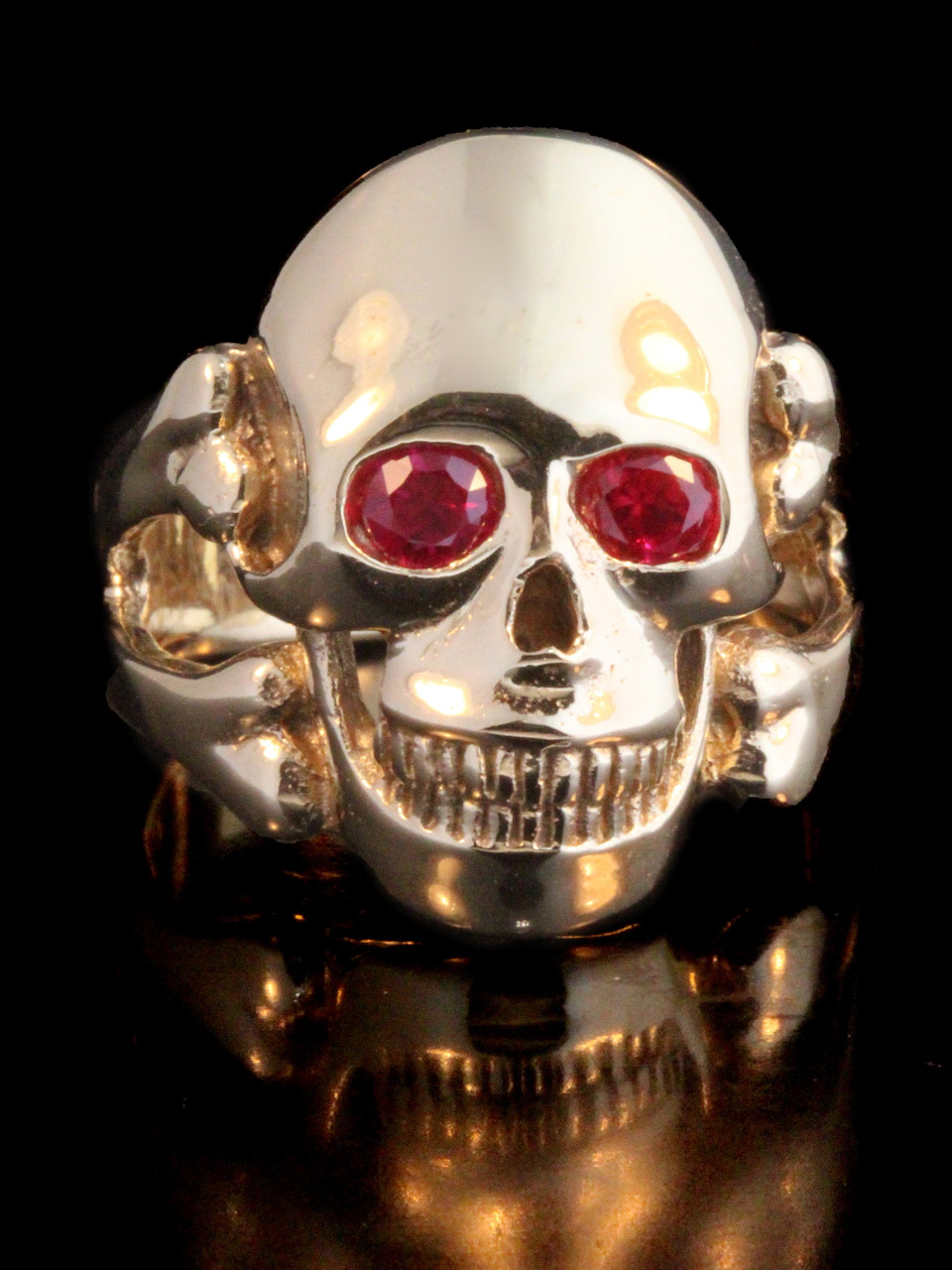 Large Skull and Crossbones Ring - Ruby Eyes -14K Gold - Marty