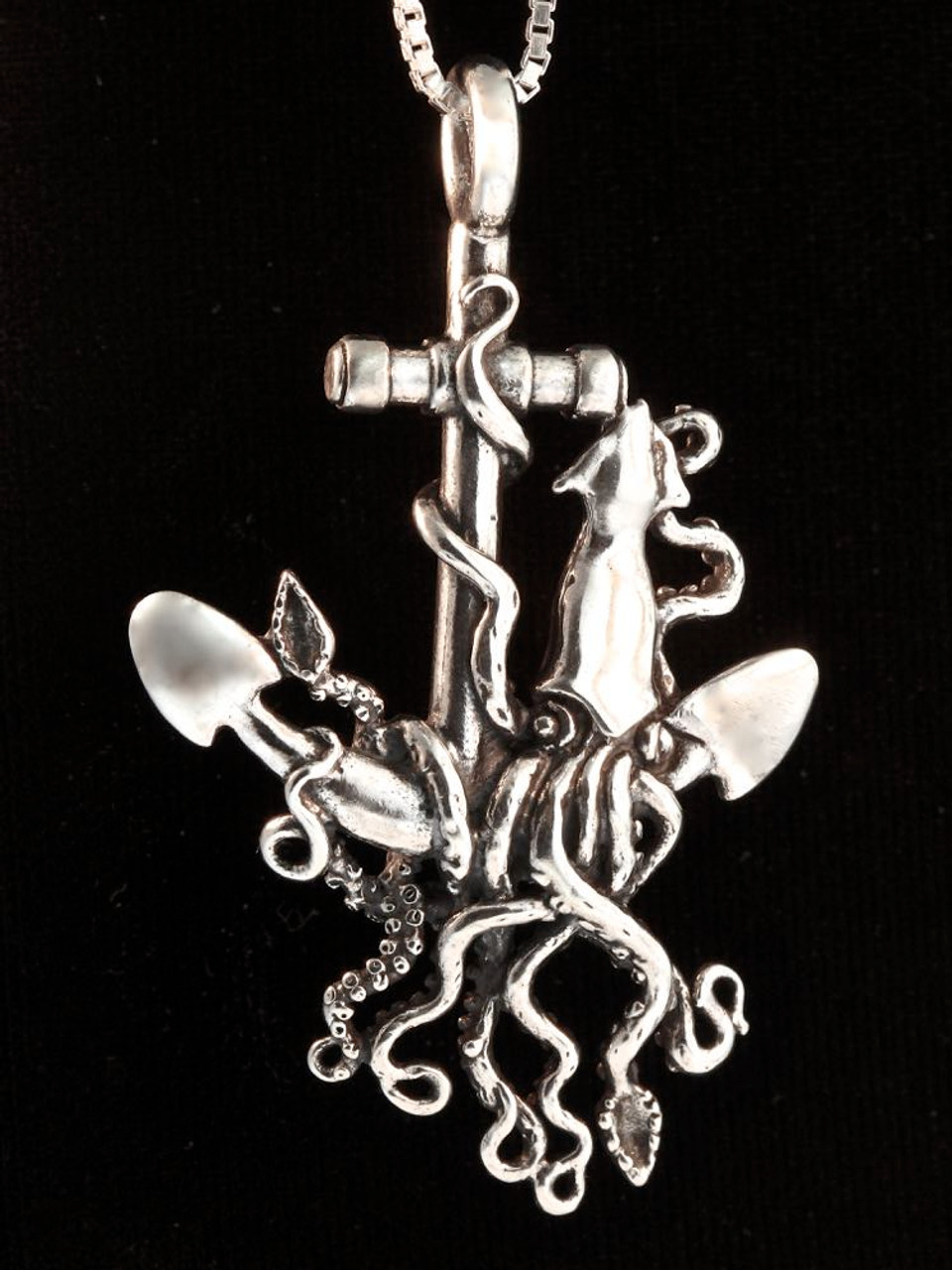 Kraken Squid and Anchor Pendant - Silver - Marty Magic Store