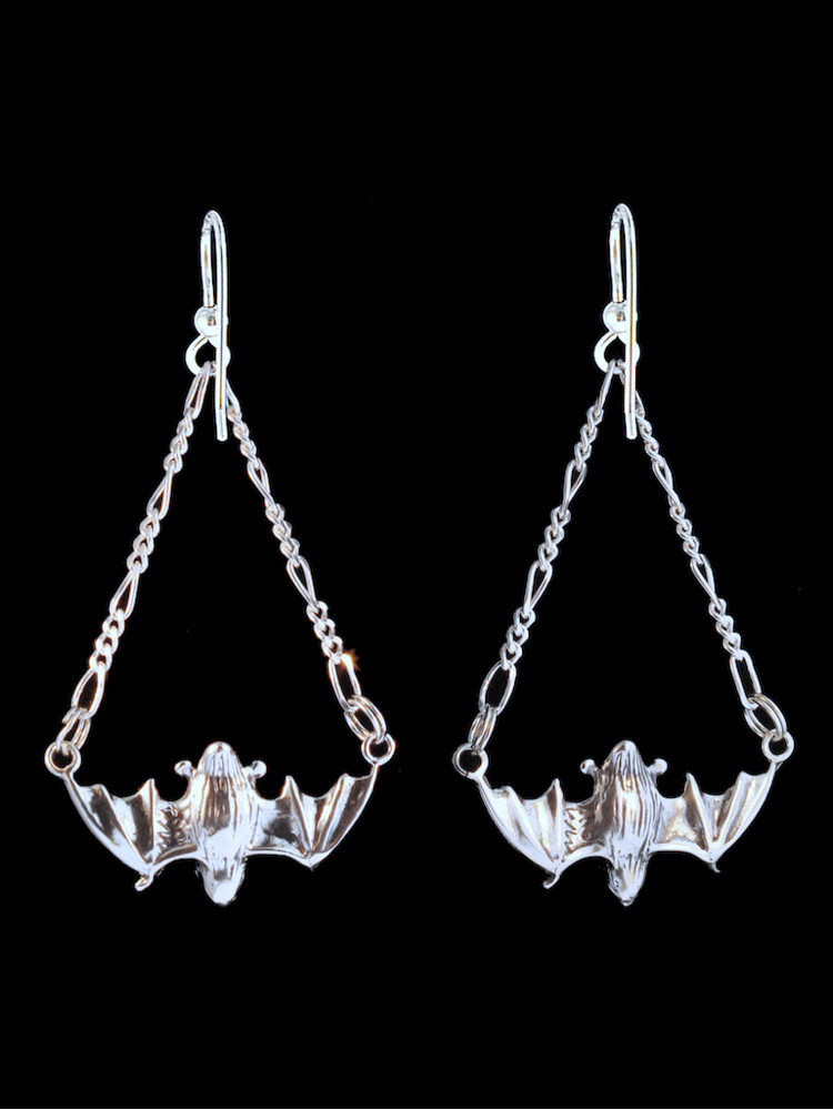 Flying Bat Earrings Silver Marty Magic Store