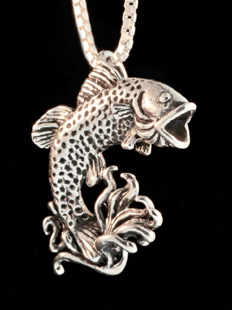 Jumping Bass Fish Pendant - Silver - Marty Magic Store