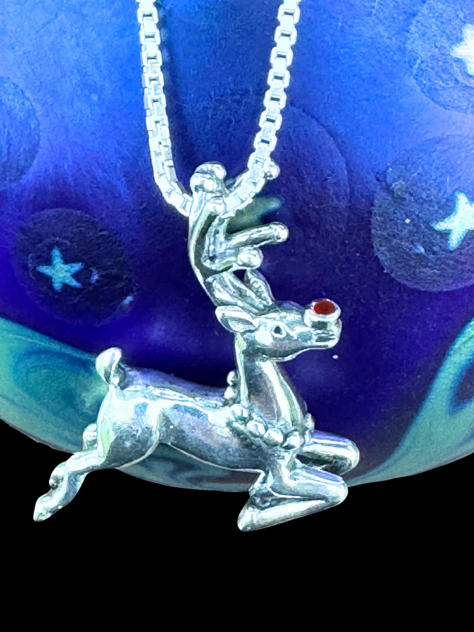Christmas Reindeer Charm - 925 Sterling Silver Xmas Animal Charm With Green Crystal For Bracelet