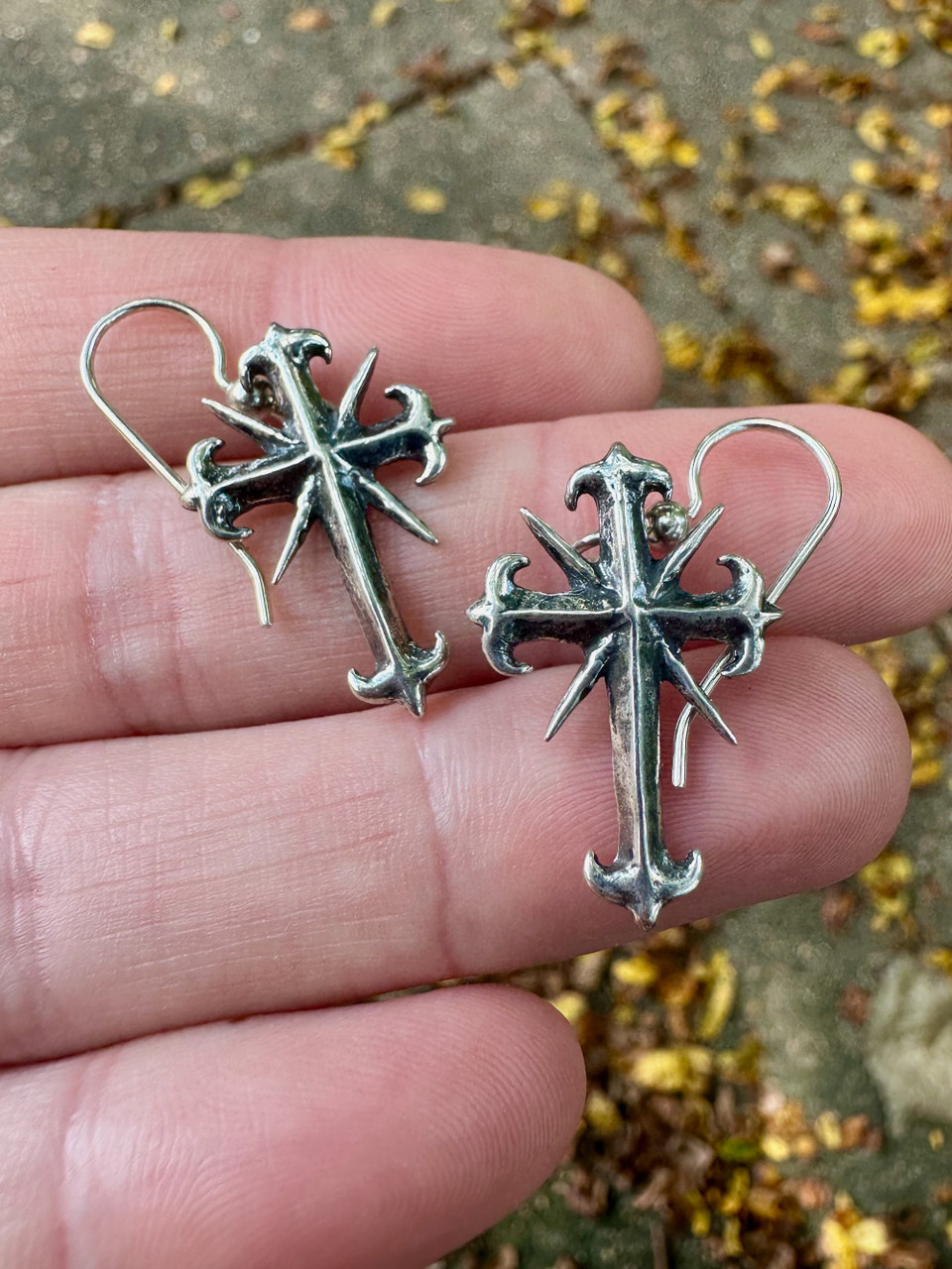 Gothic Cross Earrings Silver Marty Magic Store