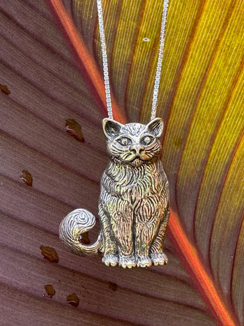 Large Cat Pendant - Silver