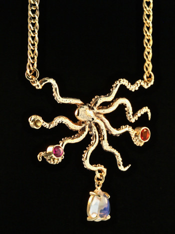 Gold Octopus with Jeweled Treasures in 14k Gold