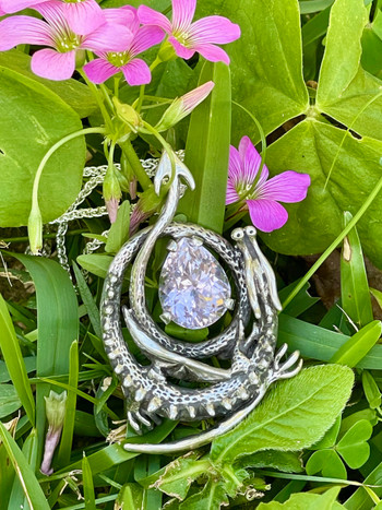 Curled Dragon with Kunzite - Sterling Silver