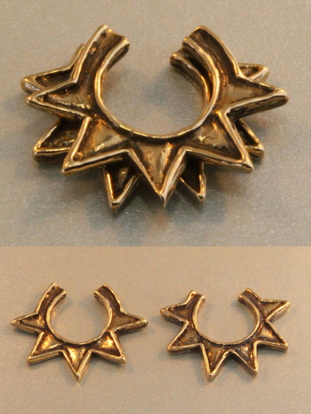 Pair of stackable bronze Ninja Star Ear cuffs.