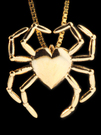 Gold Spider Heart Pendant - 14K Gold