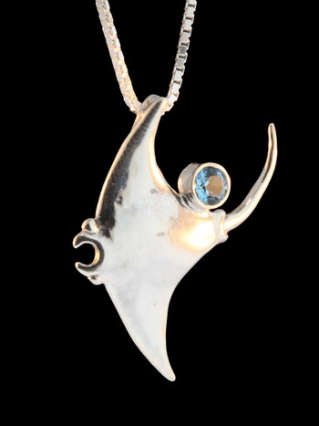 Manta Ray Charm with Gemstone - Silver - Marty Magic Store