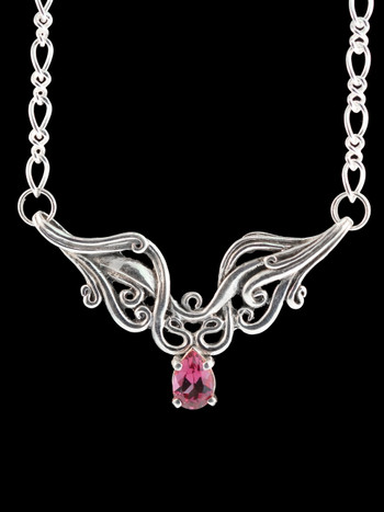 Cascade Waterfall Pendant with 6mm x 9mm Rhodolite Garnet - Silver