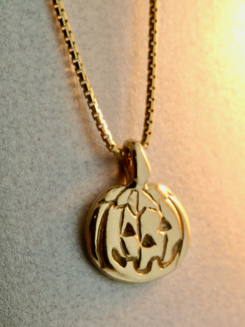 14K Yellow Gold 3-D Enameled Jack-O-Lantern Trick or Treat Bag Charm