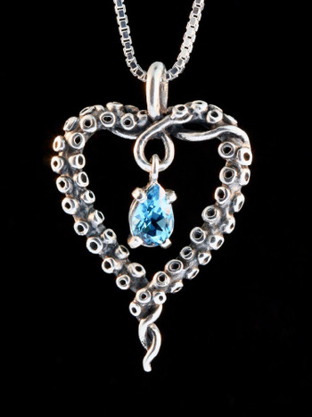 Tentacle Heart with Gemstone in Silver
