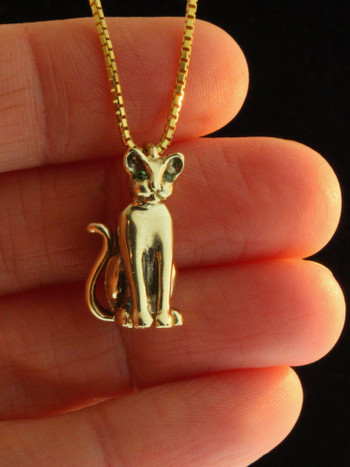 14k Yellow Gold Satin and Diamond Cut Siamese Cat Necklace - The Black Bow  Jewelry Company