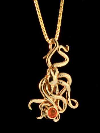 Octopus Charm with Mexican Fire Opal - 14k Gold