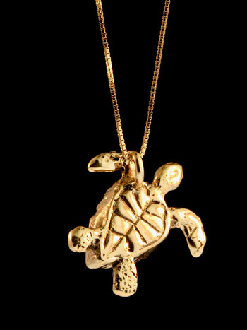 Gold 750 Black Natural Lava stone sea turtle pendant – Galapagos Jewelry