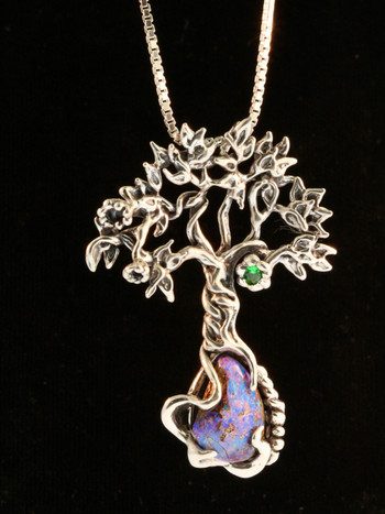 Primeval Forest Tree Pendant #21 Australian Boulder Opal - Silver