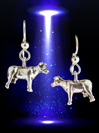 Abducted Cow Charm Earrings  - Sterling Silver