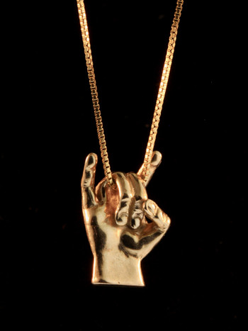 Rock on Hand Charm - 14k Gold