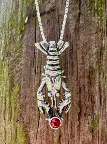 Crawfish Lobster Pendant with Mexican Fire Opal