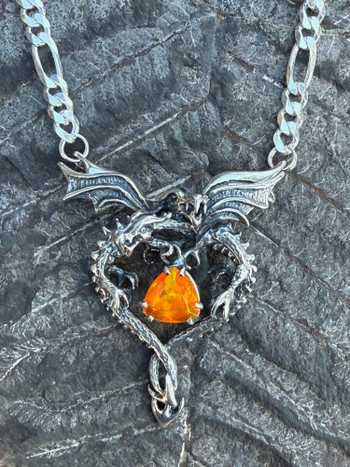 Dragon Heart with 9mm Ethiopian Fire Opal - Silver