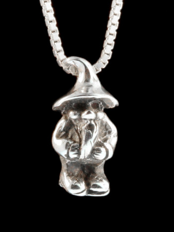 Gnome Elf Charm Sterling Silver Pendant 3d Fantasy Garden Statue