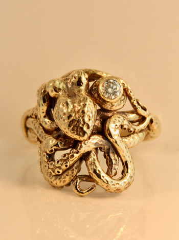 Gold Octopus Ring with .25 ct. Diamond - 14k Gold