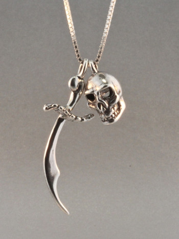 Skull & Scimitar Charm Necklace - Silver