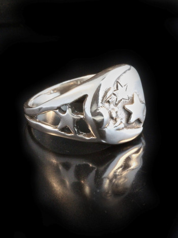 Moon and Star Ring - Silver