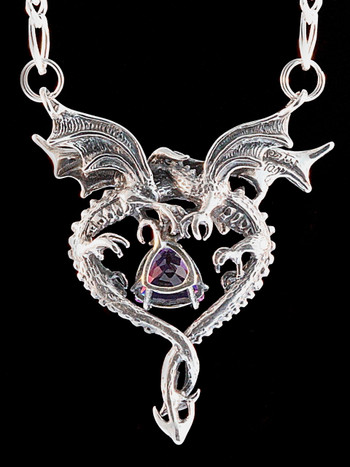 Oracle Dragon Pendant with Gemstone - Silver